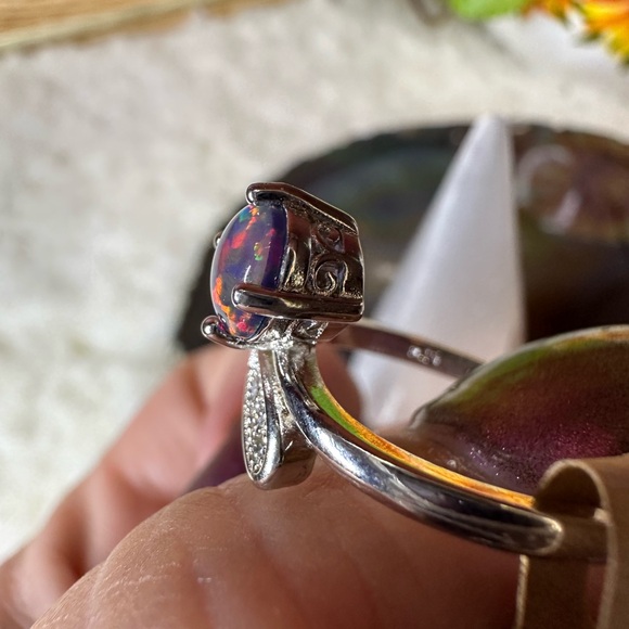 New 925 sterling silver ring size 9 fire opal blue pink green boho hippie gift - Picture 5 of 12